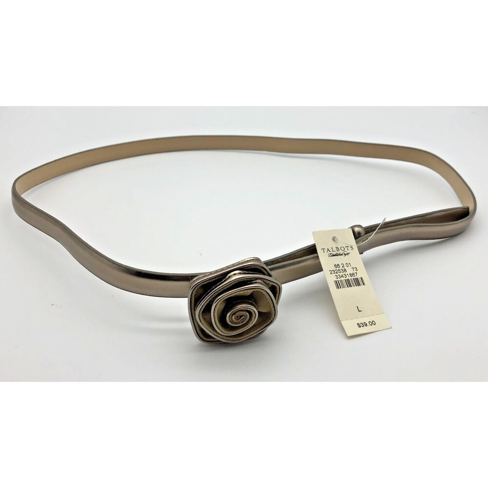 Talbots Belt Womens Size Large Silver Sculpted Rose Flower Skinny NEW